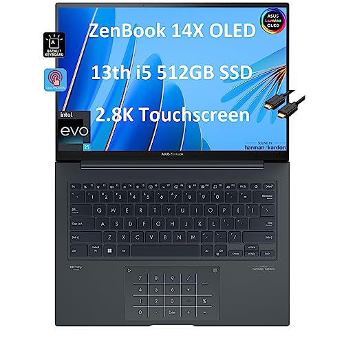 Asus ZenBook 14 14X OLED 14.5/inch QHD+(2880x1800)120HzTouchscreen(Intel 13th Gen i5-13500H(Beat i7-1250U),8GB RAM,512GB SSD)Business Laptop,NumberPad,Backlit,Webcam,IST HDMI,Win 11 Home Inkwell Gray