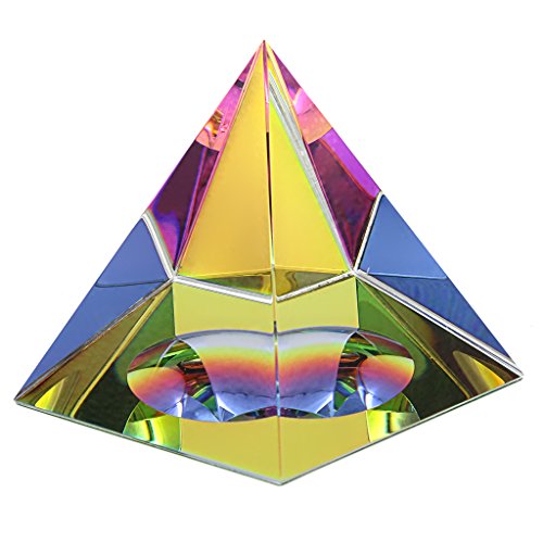OwnMy Crystal Pyramid Iridescent Suncatchers Crystal Prism Rainbow Color Prism Desk Ornament Glass Paperweight Pyramid with Gift Box for Decoration Gift Collection (60MM / 2.4')