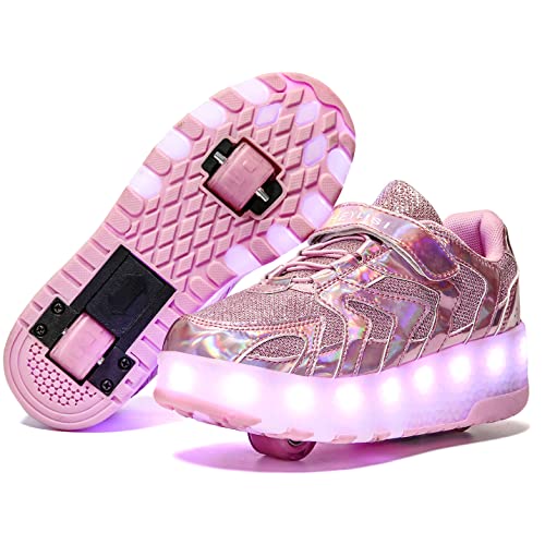 Nsasy Kids Roller Shoes Boy Girl Sneakers with Wheels Become Sport Sneaker with Led for Christmas Birthday Children Show Gift