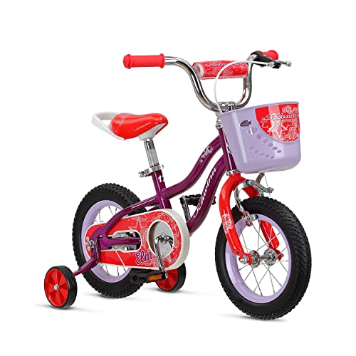Schwinn Koen & Elm Toddler and Kids Bike, For Girls and Boys, 16-Inch Wheels, BMX Style, With Saddle Handle, Training Wheels Included, Chain Guard, and Front Basket, Purple