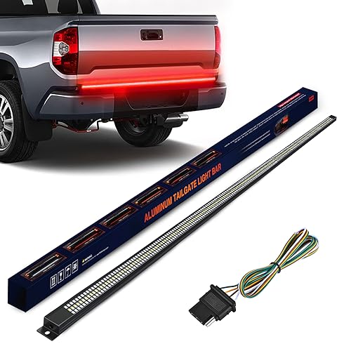 Nilight Truck Tailgate Light Strip 60' Aluminum Frame Triple Row 1200 LED Strip with Red Running Brake Lights White Reverse Light Red Sequential Turn Signals Strobe Lights, 2 Years Warranty
