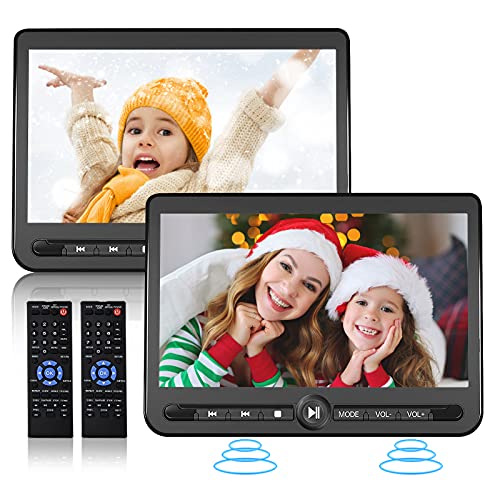 10.5' Dual Portable DVD Player, Arafuna Rechargable Car Screen Play A Same or Two Different Movies, Headrest for Car with 5-Hour Battery, Support USB/SD, Last Memory