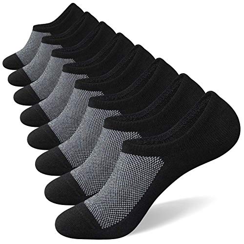 SIXDAYSOX Black No Show Socks Men 8 Pairs Reinforced Below Ankle Rubber Heel Thin Cotton Socks for Flats Loafer Sneakers Socks Size 12-15