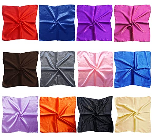 LilMents 12 Mixed Designs Small Square Satin Womens Neck Head Scarf Scarves Bundle Lot Set (Set B)