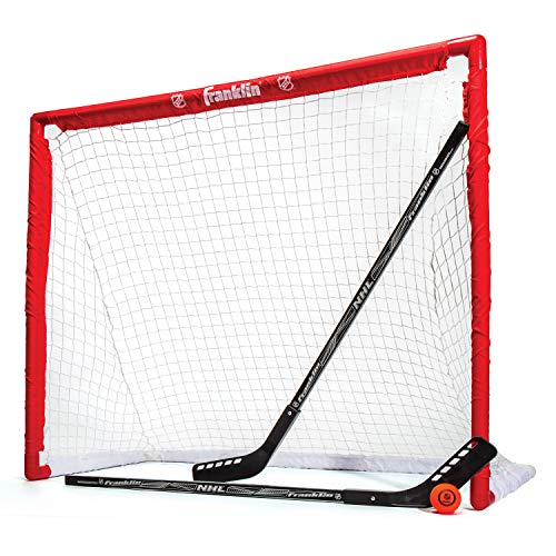 Franklin Sports NHL Youth Street Hockey Set - (2) Kids Junior Hockey Sticks, PVC Goal + Roller Hockey Ball Included - Indoor + Outdoor Net - 46'