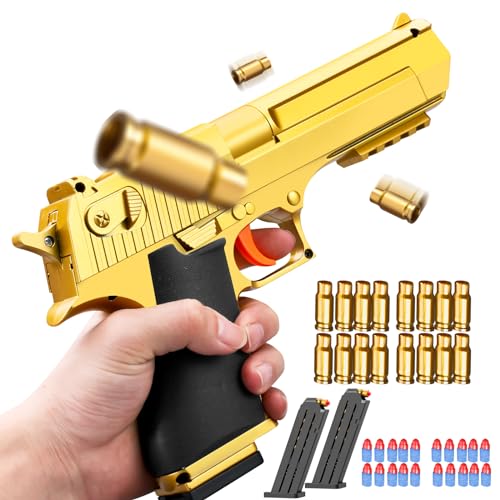 Look Real Toy Gun with Ejecting Soft Bullets,Pistol Toys Play EVA Foam Blaster Realistic Model Gun Soft Bullet Gold Gun with Ejection Shell Bullets Fake Gun Model Blasting for Kids (ED_Gold)
