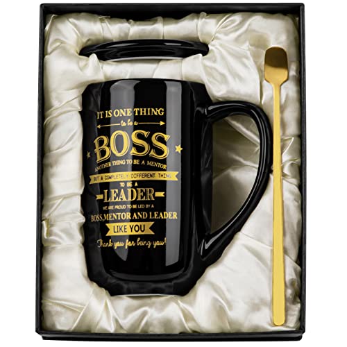 Boss Gifts - Best Boss Gifts for Men - Office Farewell Gifts for Boss - Christmas Gifts, Boss Day Gifts, Birthday Gifts Ideas for Boss, Mentor, Leader - Large Porcelain Boss Coffee Mug 18 Oz Black