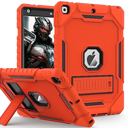 ZoneFoker Case for iPad 9th/8th/7th Generation 2021/2020/2019(10.2 inch), Heavy Duty Military Grade Shockproof Rugged Protective 10.2' Cover with Built-in Stand for iPad 9 8 7 Gen (Orange+Black)