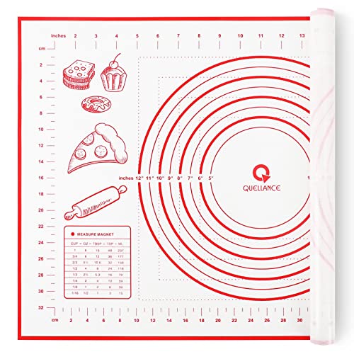 Silicone Pastry Mat for Baking, Baking Mat for Rolling Dough Non Slip Extra Large, Fondant Mat with Measurement, Kitchen Counter Mat for Pie Crust, Pizza and Cookies, Oven Liner Mat,16' x 24', Red