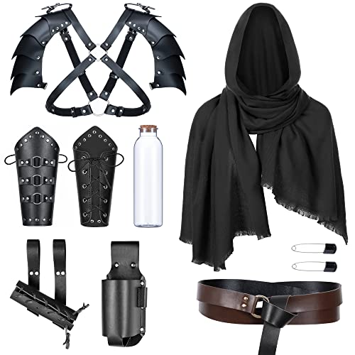 Medieval Knight Leather Belt Shawl Men Renaissance Half Shoulder Cape Scarf Buckle Bracers Retro Magic Cork Potion Bottle Sword Frog Accessories(Type8)