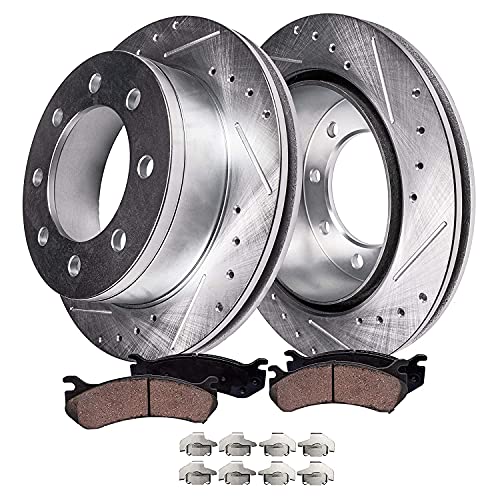 Detroit Axle - 4WD Front Brake Kit for 99-04 Ford F-250 F-350 Super Duty 00-05 Excursion Replacement 2000 2001 2002 2003 2004 Drilled & Slotted Brake Rotors Ceramic Brakes Pads : 13.03' inch Rotors