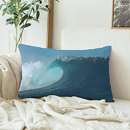 Decorative Velvet Throw Lumbar Pillow Cover People Close Powerful Up Cloudbreak Wave Glassy Violently Majestic Swirls Nature Emerald Textures Soft Sofa Cushion Case Rectangle Pillowcase 12 x 20 Inch