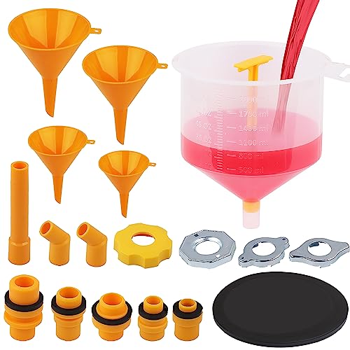 Ultimate No Spill Coolant Funnel Kit - 19-Piece Spill-Free Radiator Funnel Set, Spill Proof Radiator Bleeder Kit, Coolant Filling, Radiator Filler, Extra Funnels and Adapters for Universal Vehicle