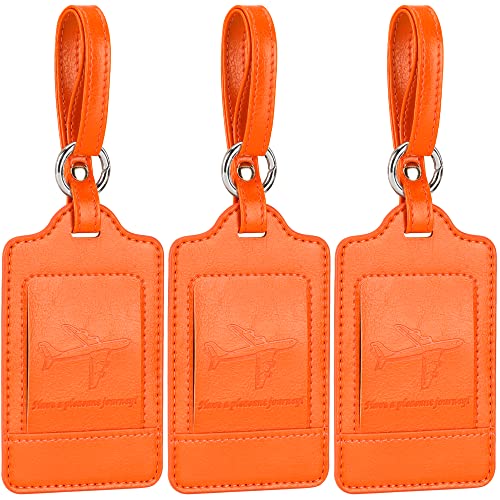 Teskyer Luggage Tags, 3 Pack Premium PU Leather Luggage Tags Privacy Protection Travel Bag Labels Suitcase Tags
