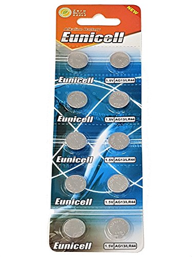 10 Eunicell AG13 A76 LR44 357 L1154 Button Cell 1.5V Battery Long Shelf Life 0% Mercury (Expire Date Marked)