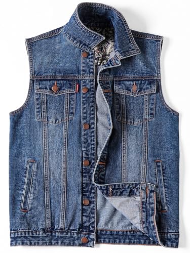 Ambcol Men's Casual Lapel Denim Vest Jacket Plus Size Sleeveless Motorcycle Biker Jeans Vests Dark Blue-02 X-Large