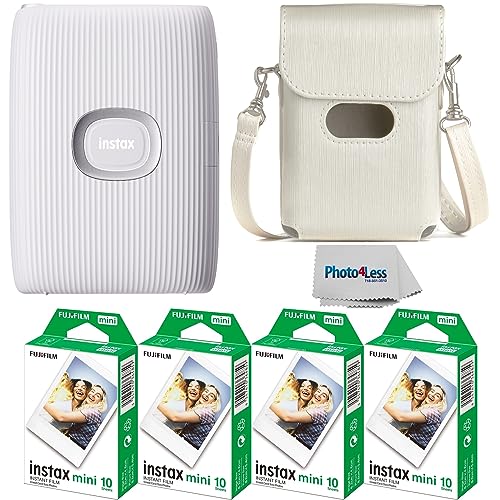 Fujifilm Instax Mini Link 2 Smartphone Printer - (Clay White) + 2 Fujifilm Instax Mini Twin Pack Instant Film + Protective Case for Mini Link Printer, Space Blue