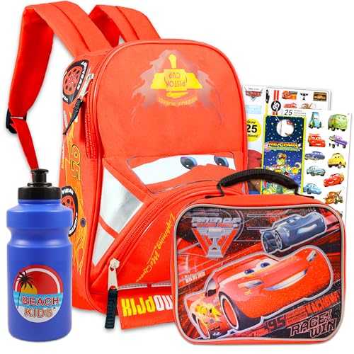 Disney Cars Backpack with Lunch Box for Preschool Toddler Boys Girls - 11' Mini Backpack Bundle with Lunchbox and Stickers