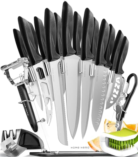 Home Hero 20 Pcs Kitchen Knife Set, Chef Knife Set & Steak Knives - Professional Design Collection - Razor-Sharp High Carbon Stainless Steel Knives with Ergonomic Handles (20 Pcs - Silver)