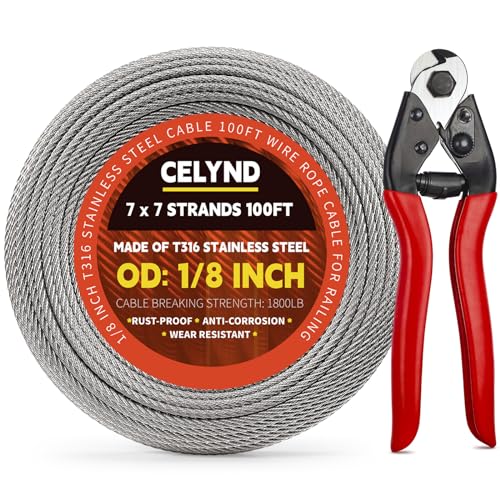 CELYND Stainless Steel Cable for Railing - 100FT 1/8' T316 Wire Rope Cable for Deck Railings System Kit