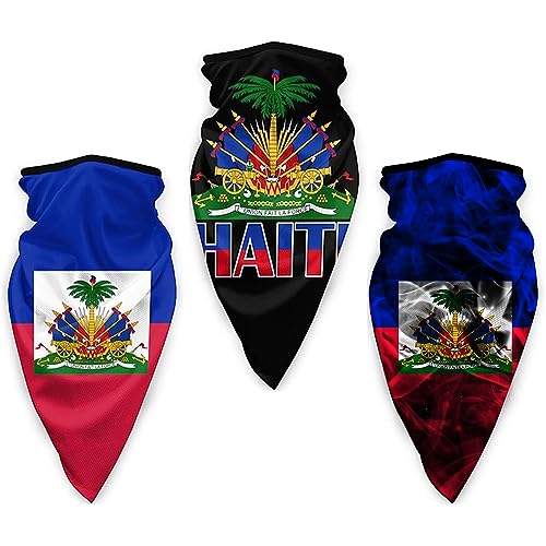 Ninvstg 3pcs Haitian Haiti Flag Outdoor Half Face Scarf Bandana Breathable Neck Gaiter Balaclava