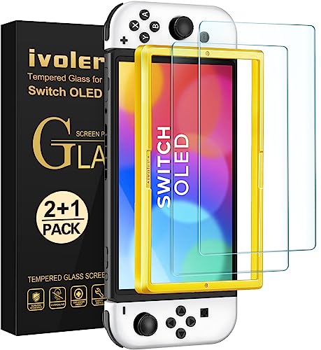 ivoler [2 Pack Screen Protector for Nintendo Switch OLED 7'', Anti Blue Light Glass Filter Protector Eyes Friendly Easy to Install with Guiding Frame Scratch Resistant Tempered Glass for Switch OLED