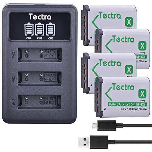 Tectra 4pcs NP-BX1 Batteries and LED USB Charger Compatible with Sony ZV-1 DSC-RX100M III, DSC-RX1, DSC-RX100 V, DSC-HX300, HDR-CX240, HDR-PJ275, HDR-AS30V, HDR-CX440, HDR-CX40