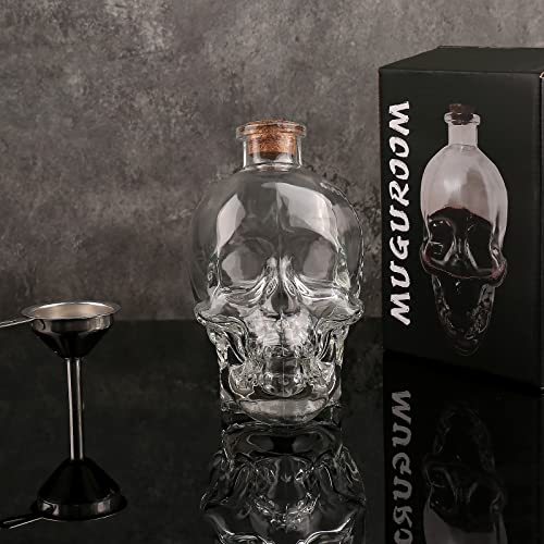 Skull Decanter Crystal Glass Skull Liquor Bottle 750ml Whiskey Bourbon Gothic Bottle,with Wooden Stopper Stainless Steel Funnel