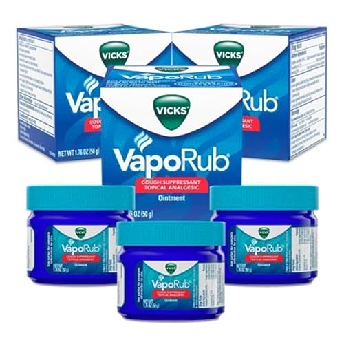 Vicks VapoRub, Original, Cough Suppressant, Topical Chest Rub & Analgesic Ointment, Medicated Vicks Vapors, Relief from Cough Due to Cold, Aches & Pains, 1.76oz each (pack of 3)