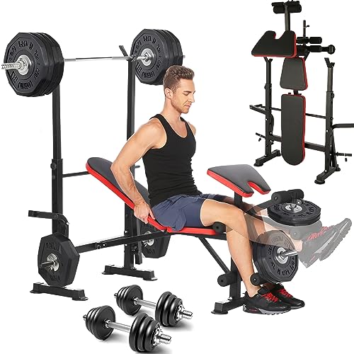 600lbs Adjustable Olympic Weight Bench with Preacher Curl & Leg Developer, Lifting Press Gym Exercise Equipment for Full-Body Workout (53 x 55.1 x 51.2 inch)