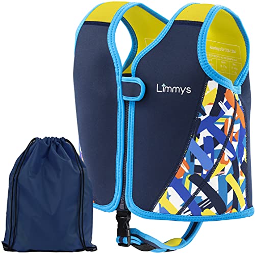 Limmys Premium Neoprene Swim Vest for Children - Ideal Buoyancy Swimming Aid for Boys, Girls and Toddlers - Modern Design Swim Jacket - Drawstring Bag Included … (Dark Blue, Small)