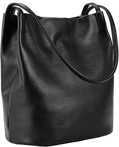 Iswee Leather Bags for Women Handbag Black Tote Bag Bucket Bag ladies Purses and Handbags Shoulder Bag Hobo Purses(Black)