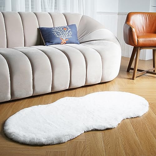 Latepis 2x4 Rug White Area Rug Accent Rug Small Throw Rug Fluffy Washable Rug Faux Rabbit Fur Rug Shag Rug for Chair Couch Cover Floor Bedroom Nursery Cute Room Decor