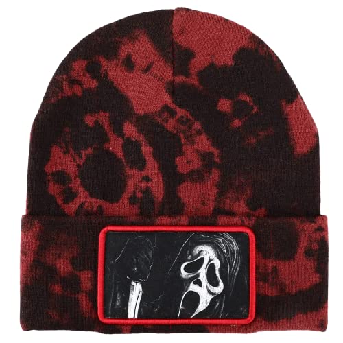 Bioworld Ghostface Scream Horror Movie Character Embroidered Patch Beanie Hat for Men Multicolored