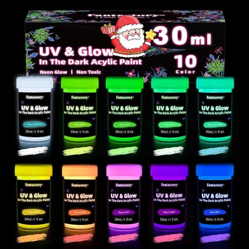 Fantastory Glow in The Dark Paint,10 Extra Bright Colors 30 ml / 1 oz Glow in Dark Paint, Glow Paint for Halloween Decoration, Art Painting, Outdoor and Indoor Art Craft, Rocks, Walls & Fabric