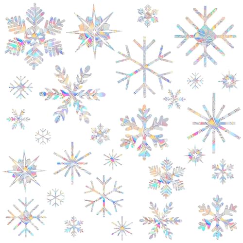 Shawula 36PCS Snowflake Window Stickers Window Clings Anti Collision Window Decals to Save Birds from Window Collisions Non Adhesive Prismatic Vinyl Window Clings Rainbow Stickers