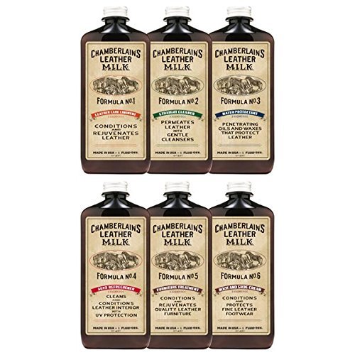 Leather Milk Complete Leather Care Kit. Leather Conditioner, Cleaner and Protector Set. No. 1-6 Full Set (6 Bottles!) - All Natural, Non-Toxic. Made in The USA. 2 Sizes. Includes 6 Applicator Pads!