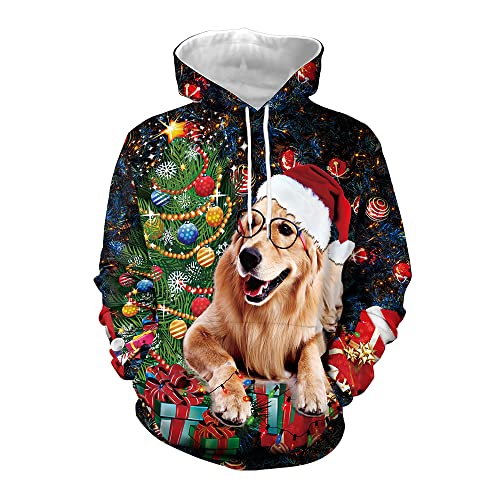 Eciodci Christmas Pullover Hoodie Funny 3D Animal Pattern Christmas Party Fashion Sweatshirt Long Sleeves Hoodies with Pocket
