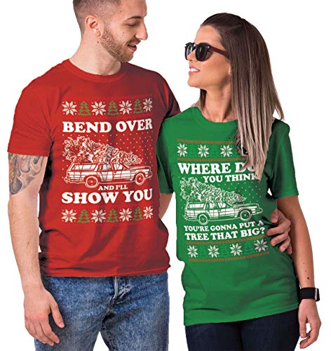 Haase Unlimited Bend Over and I'll Show You/Where Do You Think? Matching Couple T-Shirts (RED/Kelly, Mens XL/Ladies Medium)