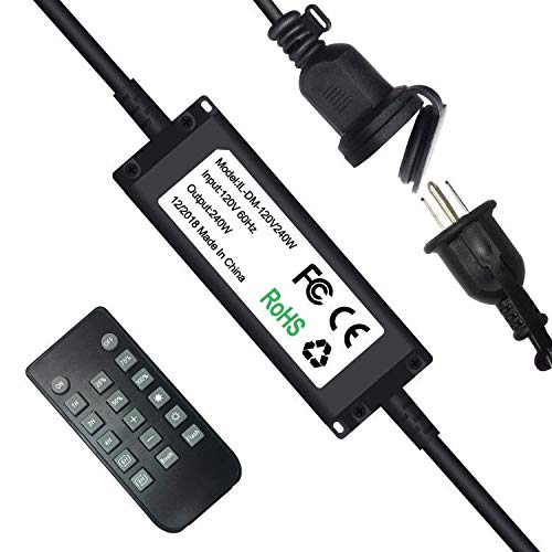 SUNTHIN 240W Outdoor Dimmer for String Lights, Wireless Remote Control Dimmer 50Ft Distance Auto Off Switch Timer for Led or Incandescent Strings Lights Patio Lights Dimmer Included 3 Prong Plug