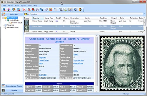 StampManage USA Scott Catalog Stamp Collecting Software