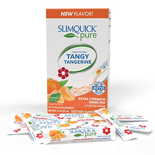 SlimQuick Pure Extra Strength Tangerine Drink Mix for Women to Help Achieve Weight Goals, Helps Metabolism, Keeps Full for Longer with MCT Oil Powder, Green Tea, Caffeine, Chaste Tree - 26 Count