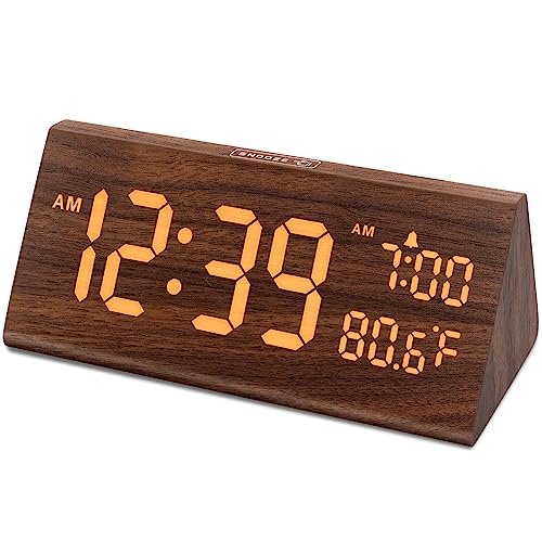 DreamSky Wooden Digital Alarm Clock for Bedroom - 7.7' Electric Clocks with USB Ports, Large Numbers, Temperature, 0-100% Brightness Dimmer, Adjustable Alarm Volume, Snooze, 12/24H