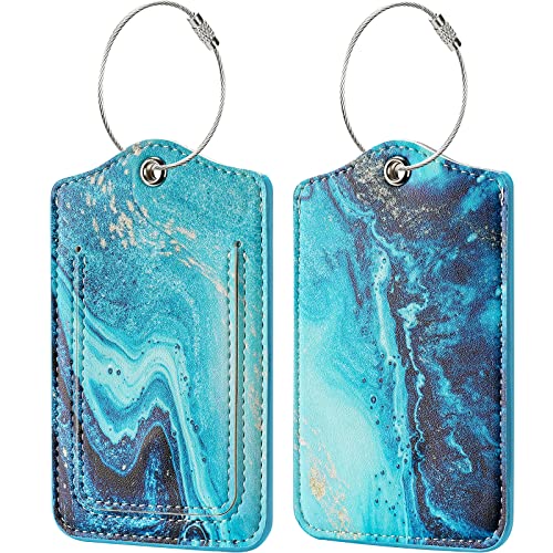 JOTO 2 Pack Luggage Tag Identifier for Suitcases, Privacy Protection Travel Suitcase Label Marker for Bag Baggage, PU Leather Luggage Tags with Stainless Steel Loop Name ID Card TSA Approved -Style B