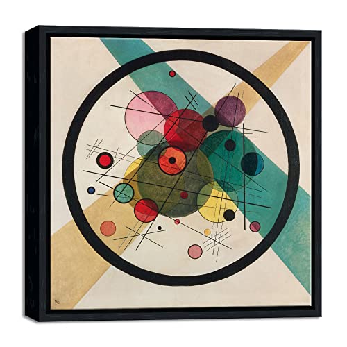 Wieco Art Framed Wall Art Canvas Prints Circles in a Circle, 1923 by Wassily Kandinsky Classic Art Reproductions Canvas Wall Art for Home Decoration
