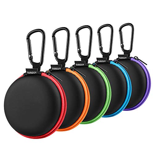 Earphone Carry Case, SUNGUY [5-Pack] Small Round Pocket Earbud Travel Carrying Case with Zipper for Smartphone Earphone, Wireless Headset, USB Cable, SD Cards Storage Bags, Masks and More