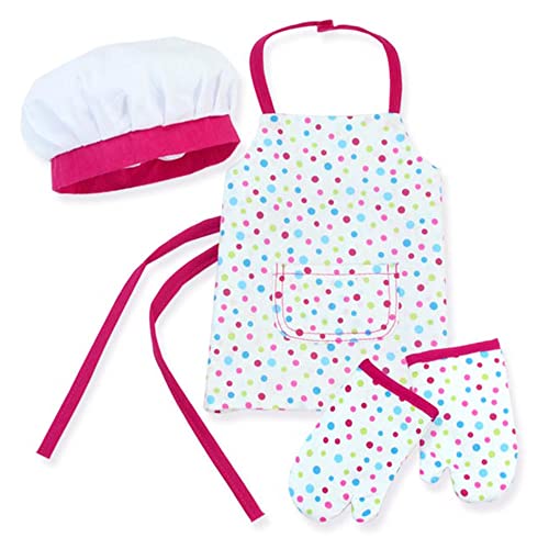 Sophia's 3 Piece Baking Apron, White Hat & Oven Mitts Accessory Set for 18'' Dolls, White and Pink