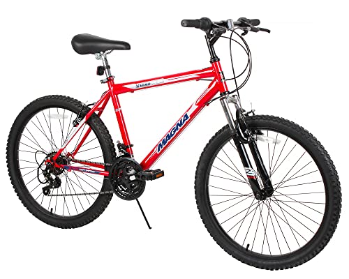 Dynacraft Hardtail Echo Ridge Mountain Bike Boys 24 Inch Wheels with 18 Speed Grip Shifter and Dual Handbrakes in Red
