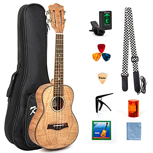 Kmise Concert Ukulele,23 inch Tiger Flame Ukelele Kit,with Bag,Capo, Uke Strap, String,Tuner,Shaker for Beginner and Professional