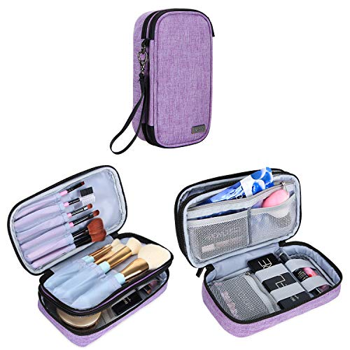 Teamoy Travel Makeup Brush Bag(up to 8.5'), Professional Cosmetic Artist Organizer Case with Handle Strap for Makeup Brushes and Beauty Supplies-Small, Purple (No Accessories Included)